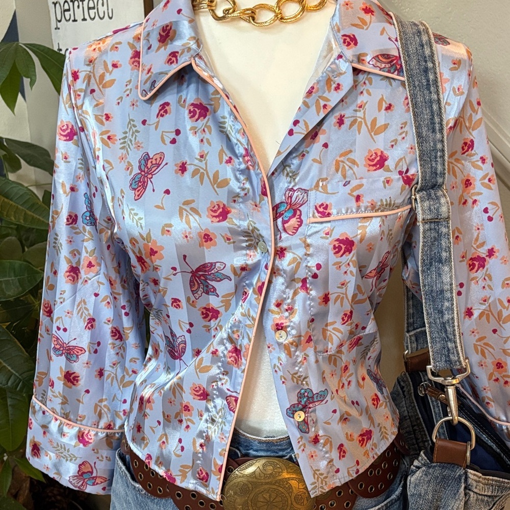 Free People Floral Button-Up Womens Whimsical BoHo Top 🤩 - Picture 2 of 9